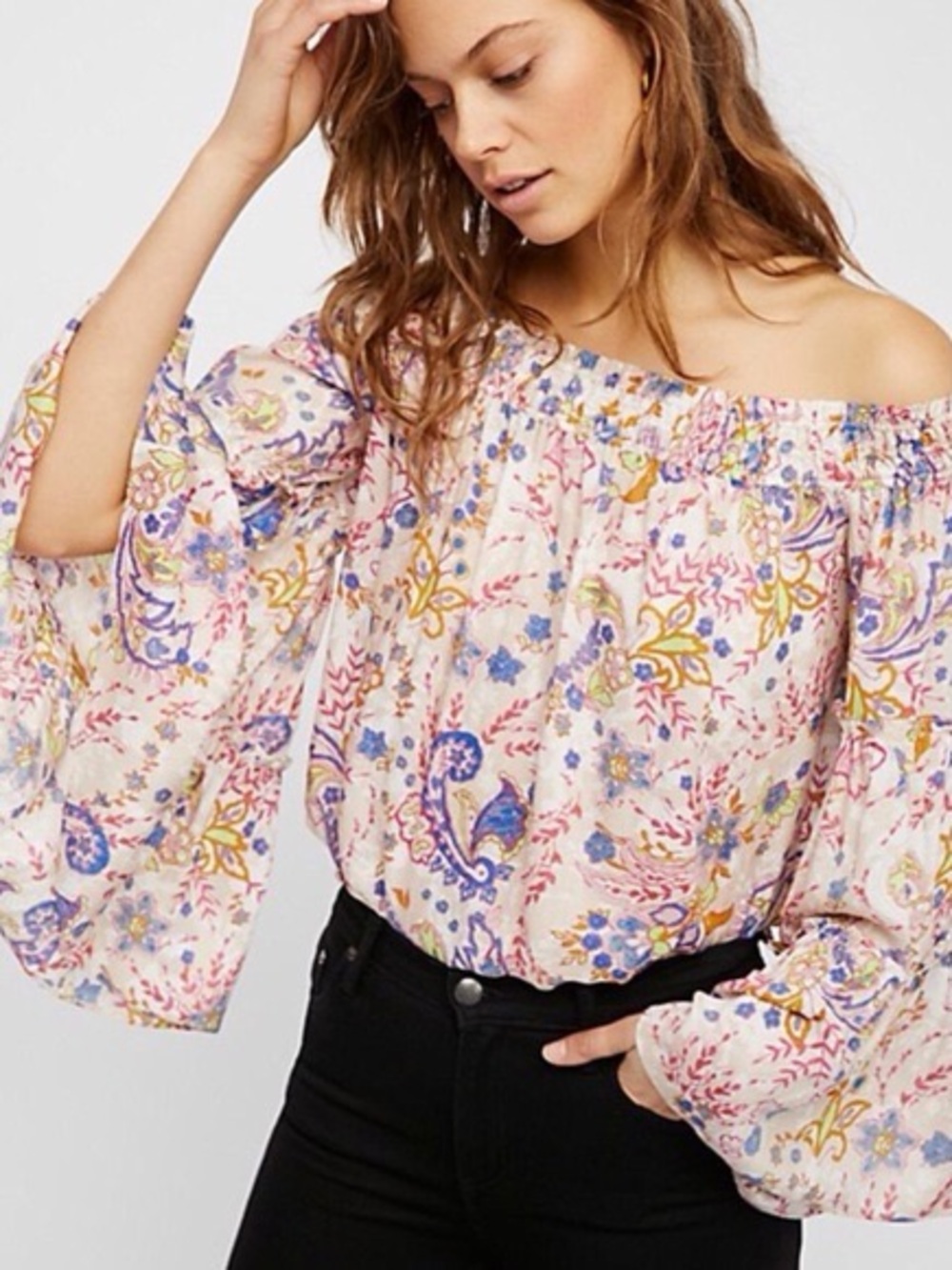 Free People Floral Off Shoulder Top